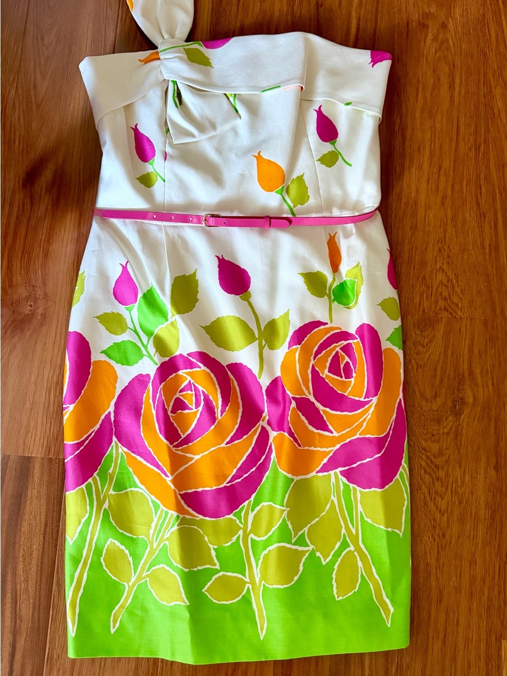 kate spade Strapless Floral Sheath Dress in White, Pink & Orange